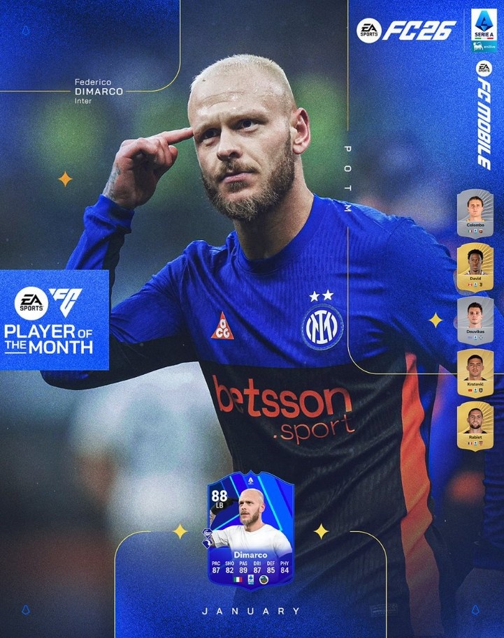 BetVictor伟德官方网站-5场3球2助，官方：迪马尔科当选意甲1月最佳球员